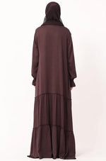 Load image into Gallery viewer, Modest Tiered Maxi Dress in Deep Plum – Elegant Long Sleeve Abaya Style