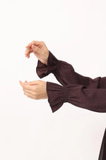 Load image into Gallery viewer, Modest Tiered Maxi Dress in Deep Plum – Elegant Long Sleeve Abaya Style