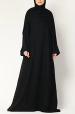 Load image into Gallery viewer, Elegant Black Abaya with Cape Overlay – Modest & Timeless Design