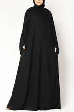 Load image into Gallery viewer, Elegant Black Abaya with Cape Overlay – Modest & Timeless Design