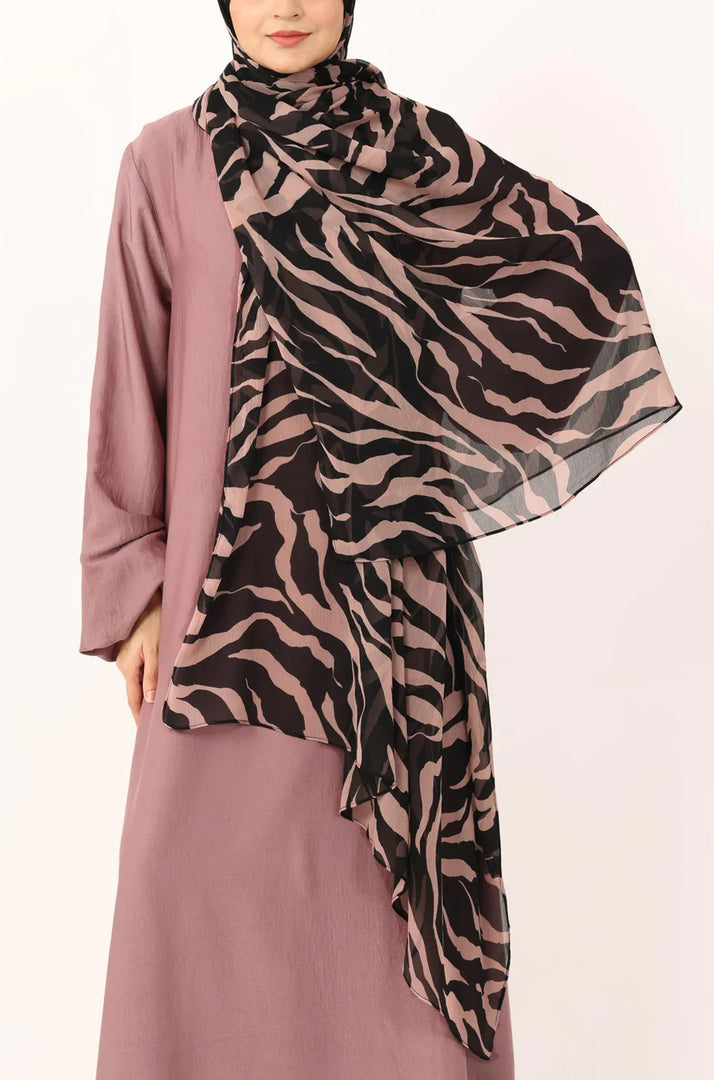 Zebra Rose Print Chiffon Hijab