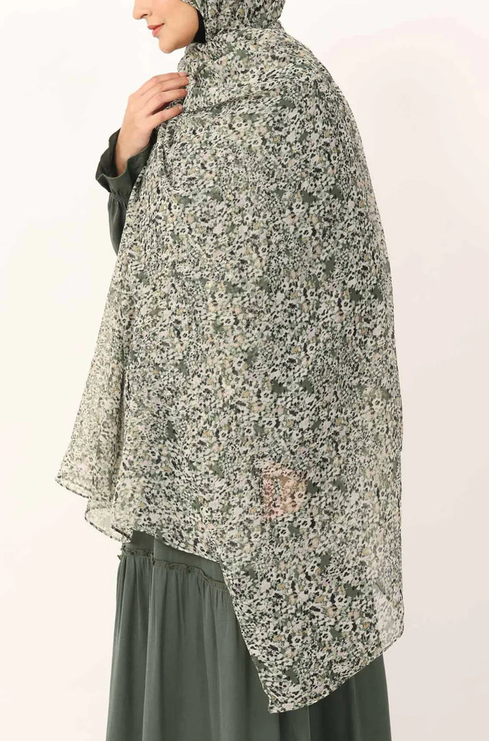 Mint Petals Print Chiffon Hijab