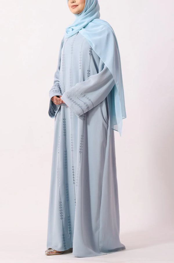 Luxury Floral Abaya Dress Powder Blue