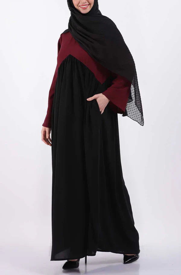 Color Block Gather Abaya