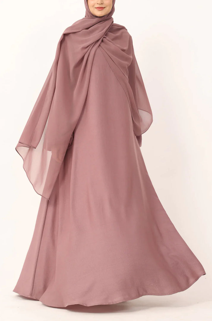 Elegant Purple Grey Flow Abaya with Matching Hijab