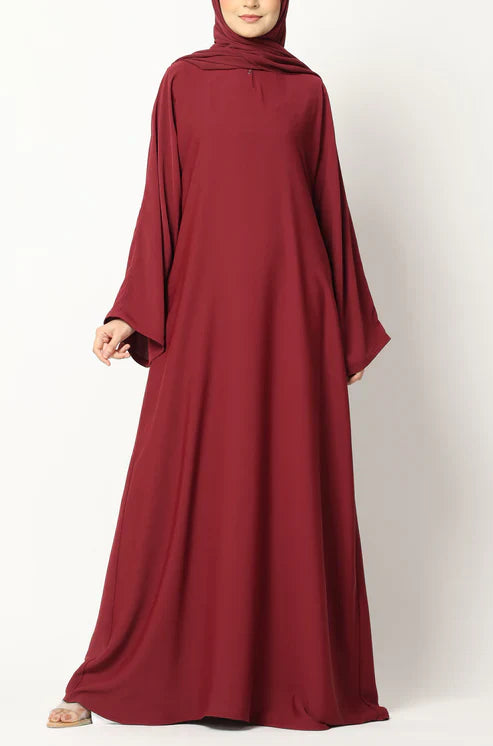 Maroon One-Piece Closed Abaya – Modest Maxi Dress with Long Sleeves abaya