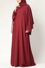 Load image into Gallery viewer, Maroon One-Piece Closed Abaya – Modest Maxi Dress with Long Sleeves abaya