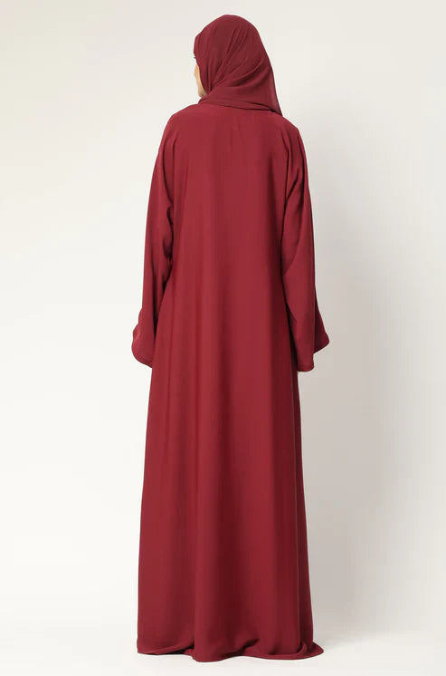 Maroon One-Piece Closed Abaya – Modest Maxi Dress with Long Sleeves abaya