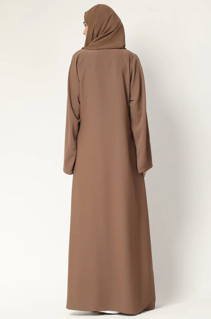 Simple Everyday Abaya - Front Open Almond