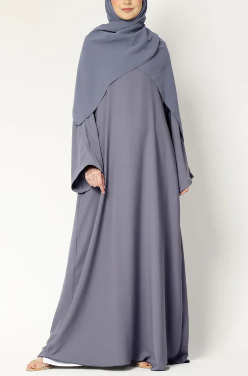 Elegant Purple Grey Flow Abaya with Matching Hijab