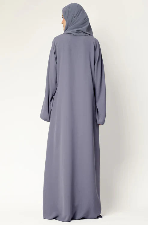Elegant Purple Grey Flow Abaya with Matching Hijab