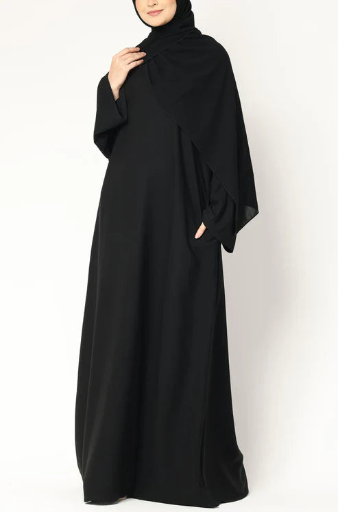 Elegant Black Abaya with Cape Overlay – Modest & Timeless Design