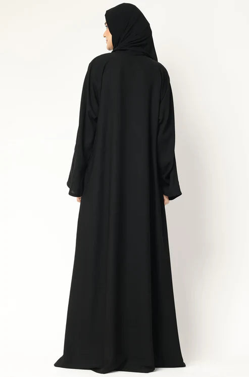 Elegant Black Abaya with Cape Overlay – Modest & Timeless Design