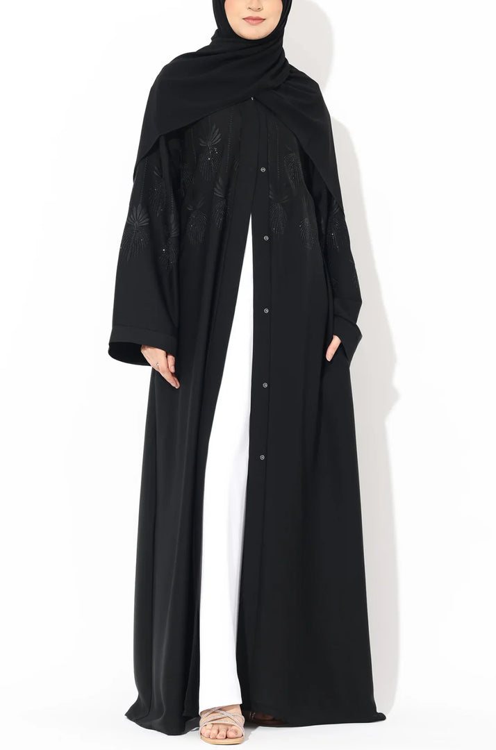Black Crystal Embroidered Abaya
